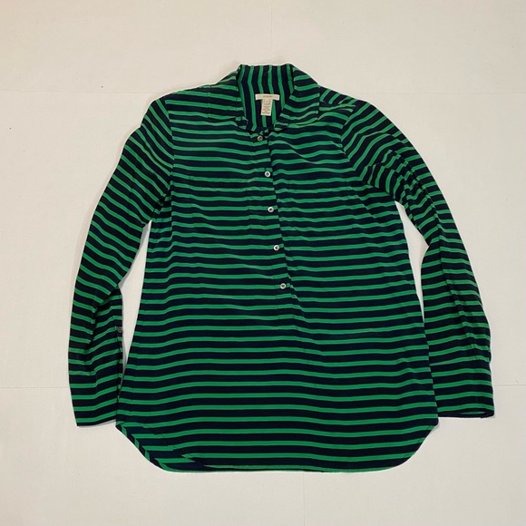 J. Crew Tops - ⭐️ 34. J. Crew long sleeve blue & green striped shirt. Size 2
